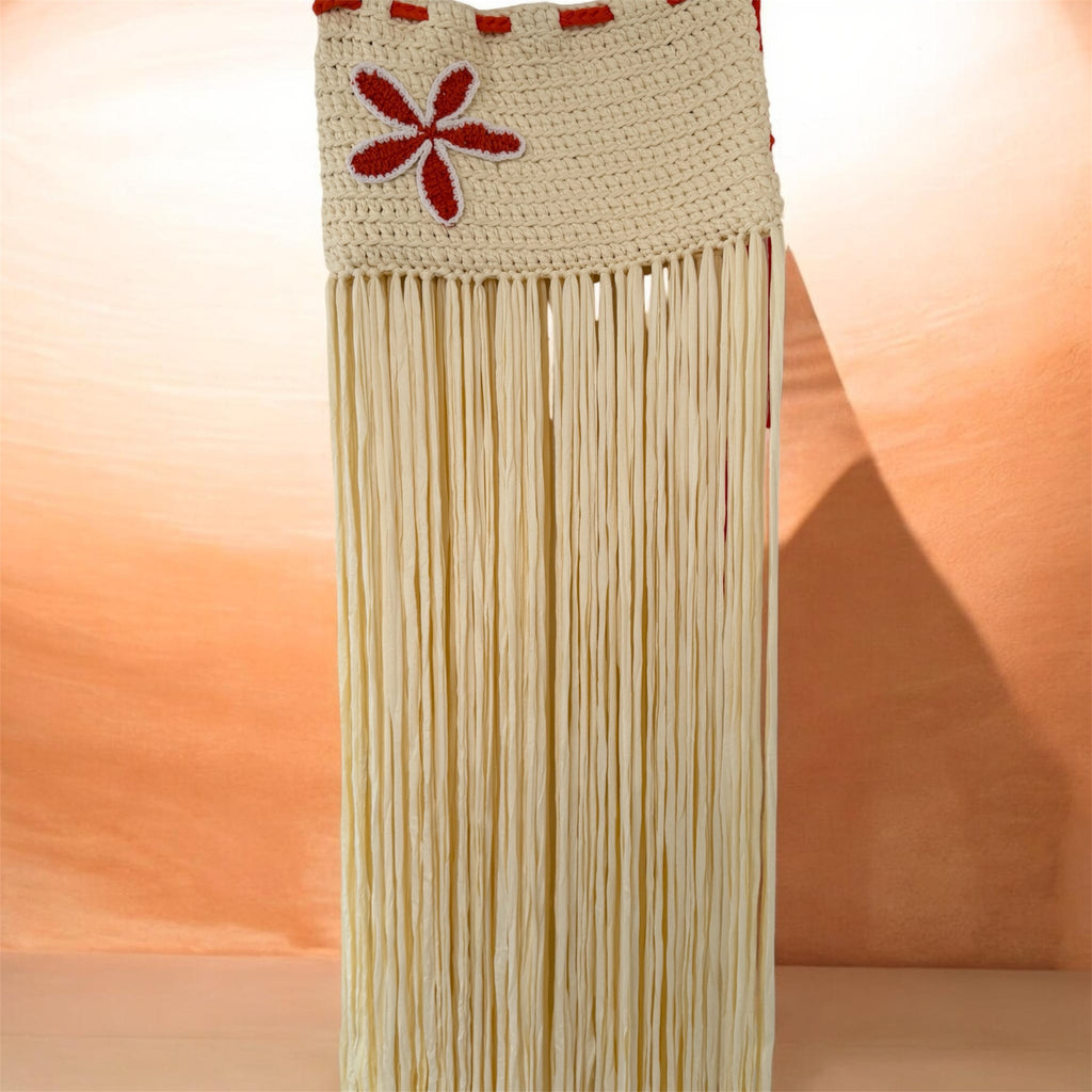 The Sway Beachwear Skirt | Handmade Crochet Fringe Skirt | Cream & Orange Flower Beach Cover-Up