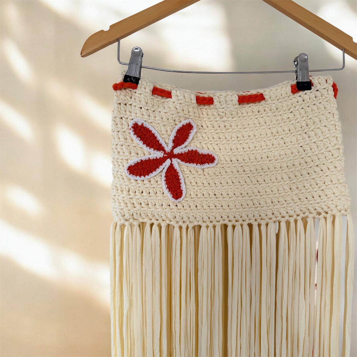 The Sway Beachwear Skirt | Handmade Crochet Fringe Skirt | Cream & Orange Flower Beach Cover-Up