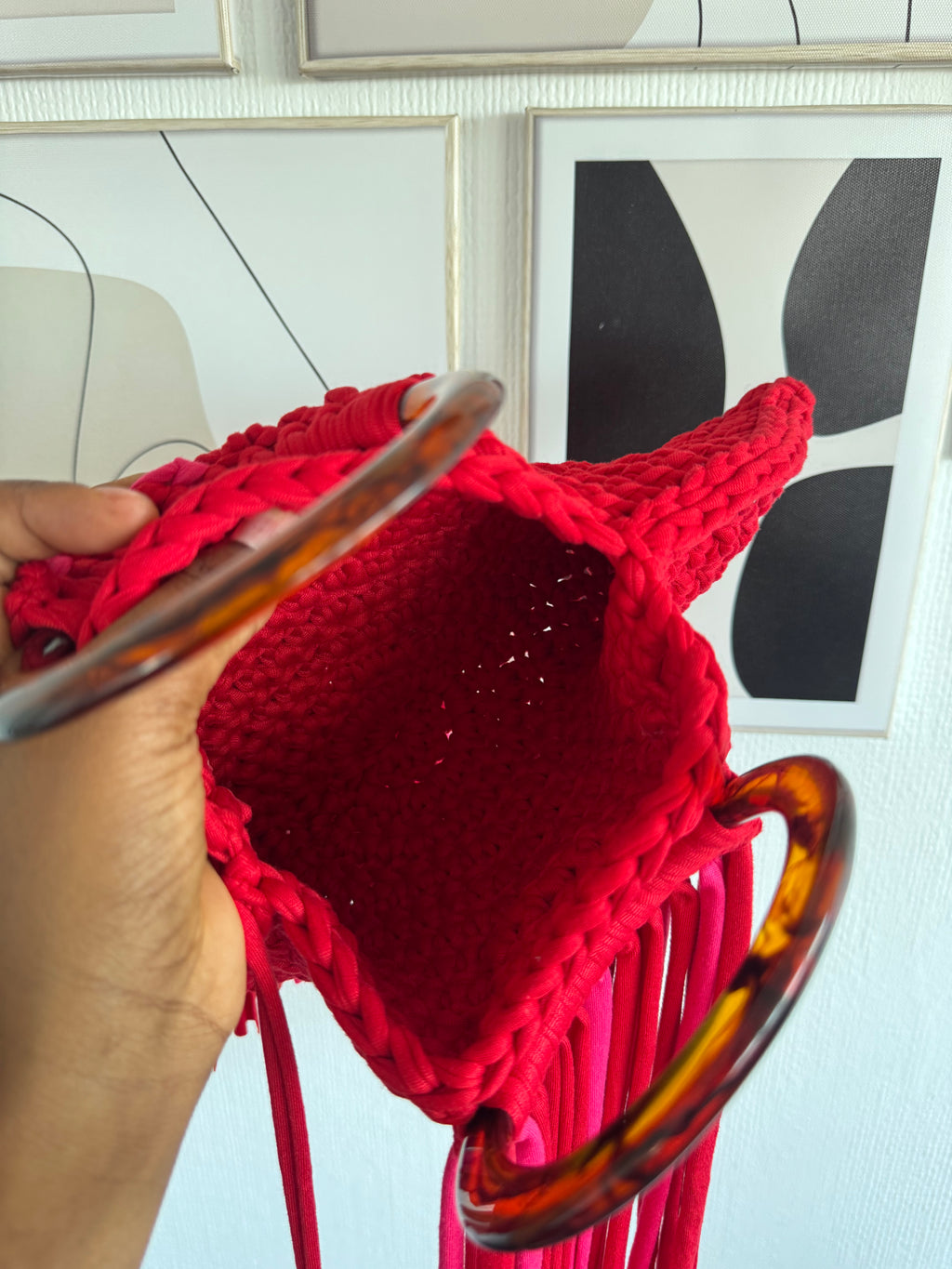 KAYSINA Halo Bag – Hot Pink Handmade Fringe Crochet Bag