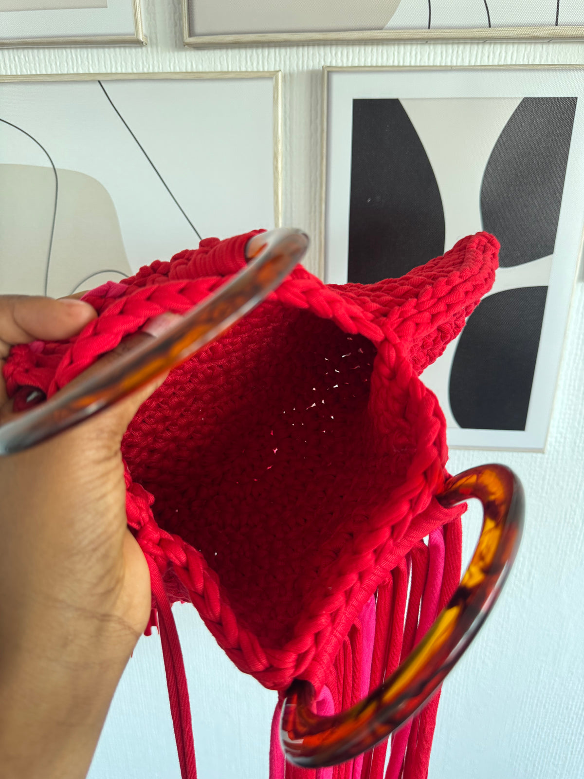 KAYSINA Halo Bag – Hot Pink Handmade Fringe Crochet Bag