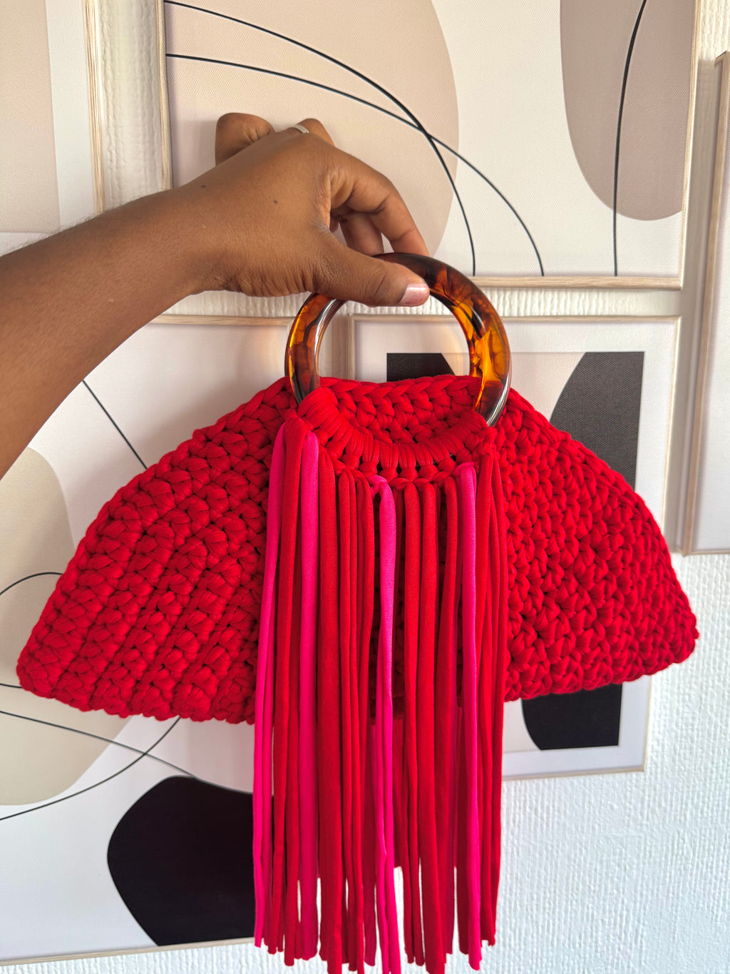 KAYSINA Halo Bag – Hot Pink Handmade Fringe Crochet Bag