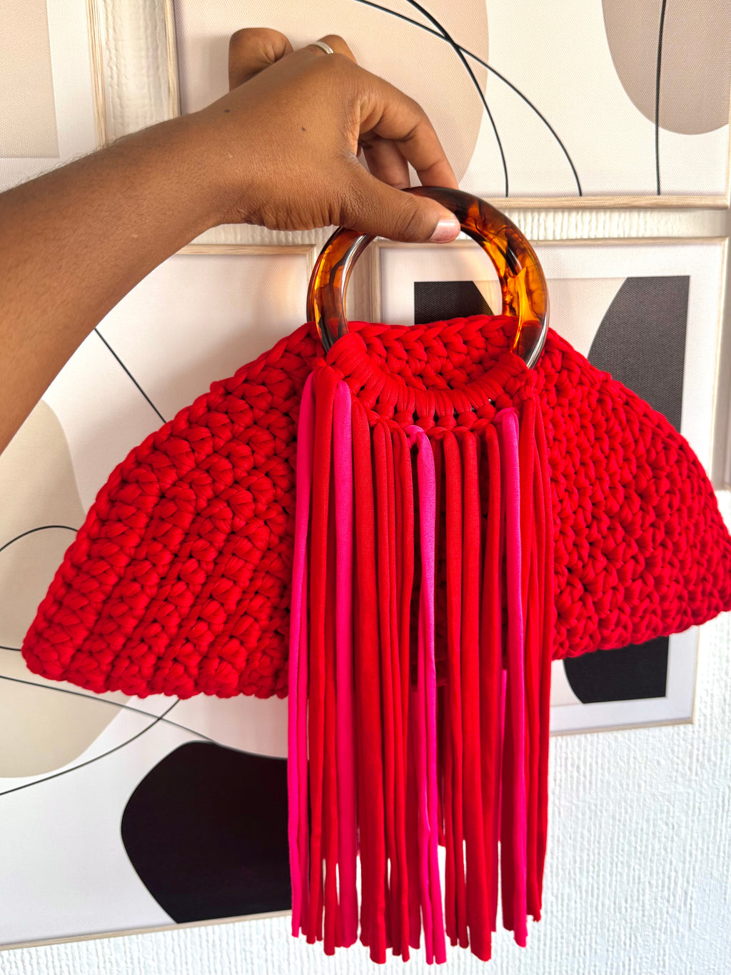 KAYSINA Halo Bag – Hot Pink Handmade Fringe Crochet Bag