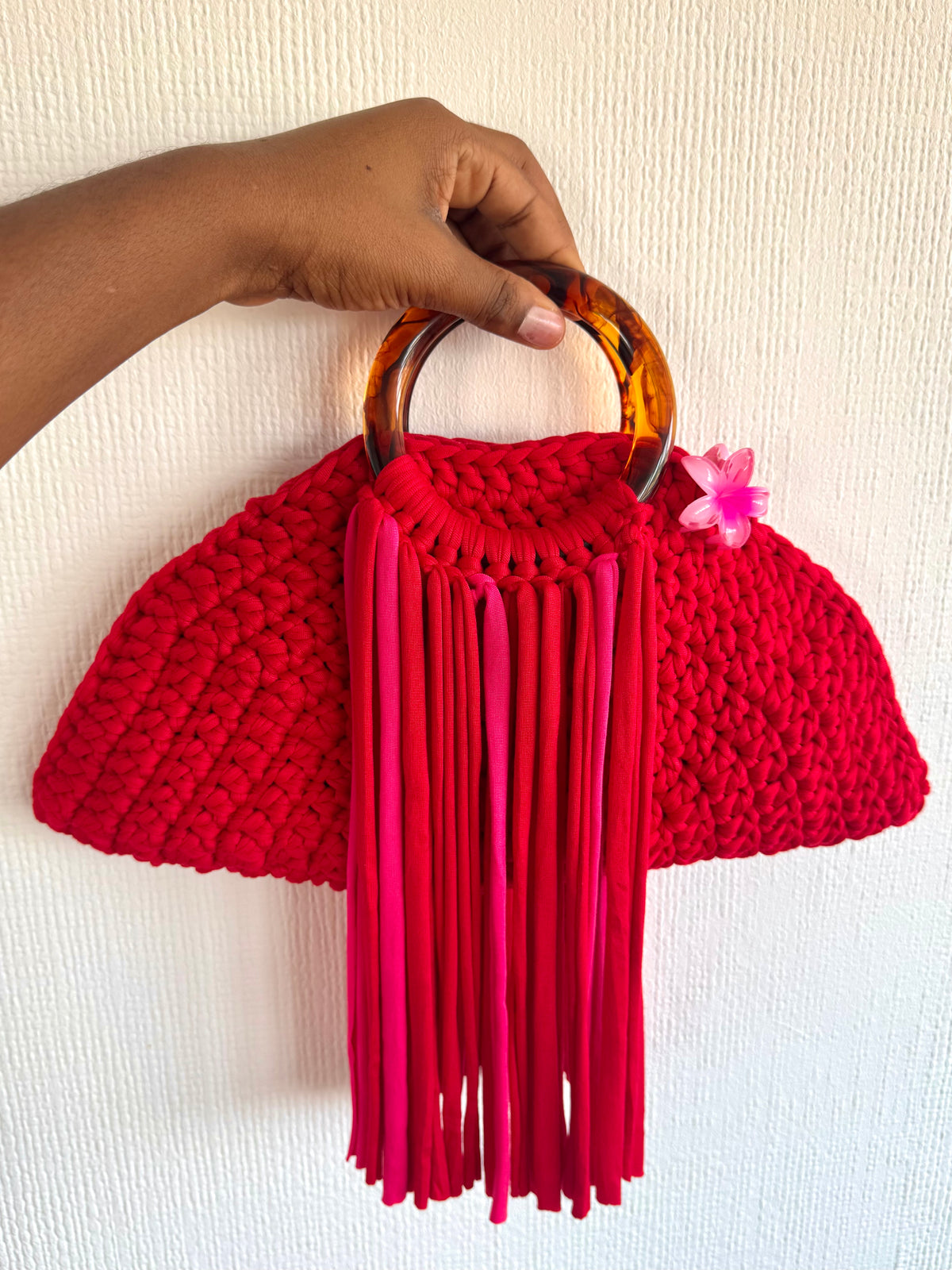 KAYSINA Halo Bag – Hot Pink Handmade Fringe Crochet Bag
