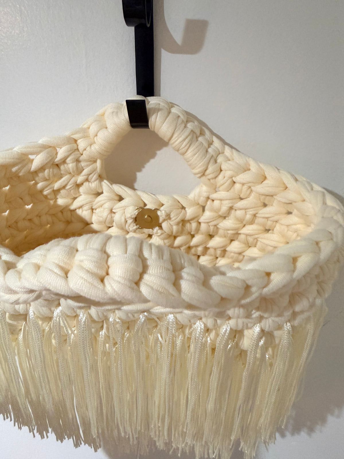 Crochet Fringe Bag, Handmade Boho Shoulder Bag, Ivory bridal, black  Handbag